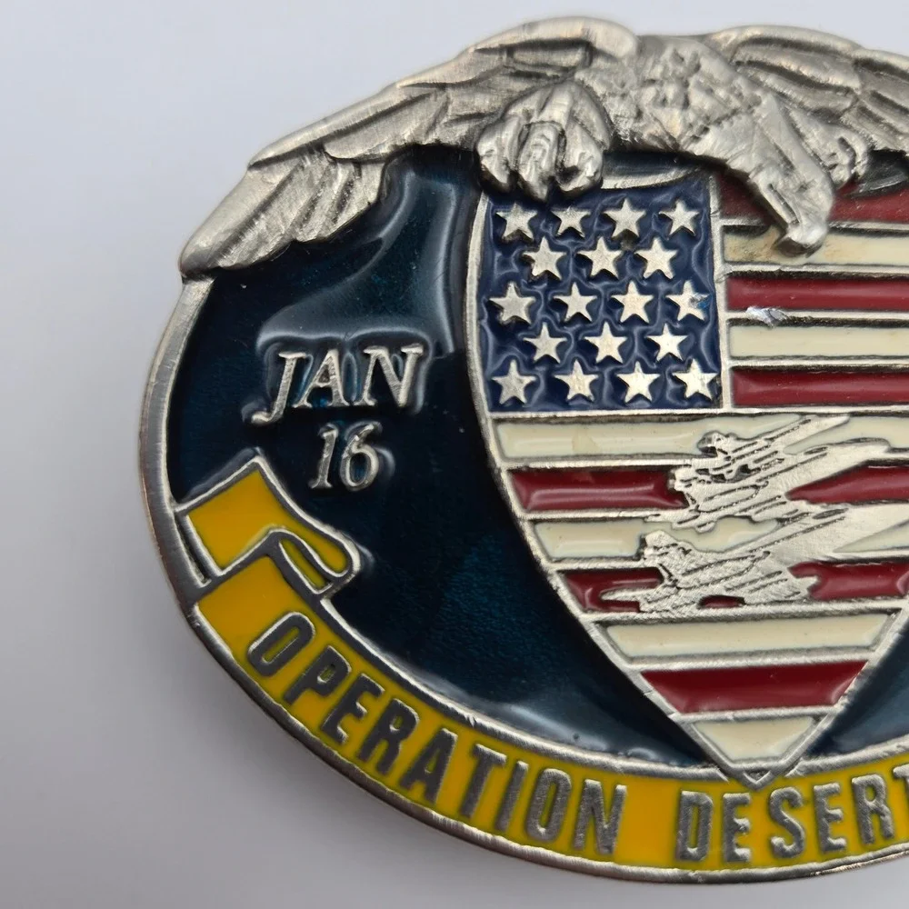 Vintage 1991 Operation Desert Storm Belt Buckle Jan 16 Gulf War Made in USA
